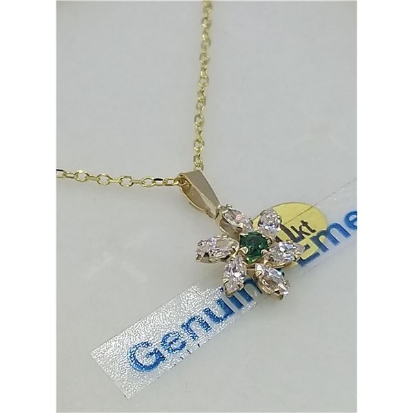 10kt. Yellow Gold 2.75mm genuine Emerald (0.06cts) & CZ Pendant with Sterling chain, W/A $855.00, Em