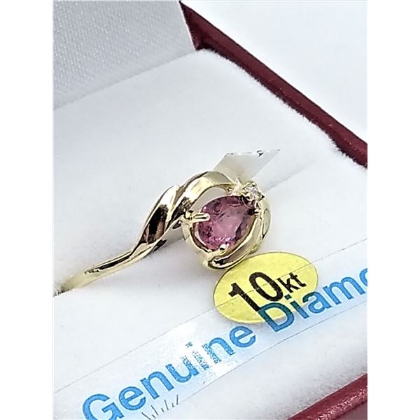 10kt. Yellow Gold 5.75mm x 4mm genuine Rubellite (0.5cts) & Diamond (0.02cts) Ring, W/A $2000.00