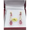 Image 2 : 14kt. Yellow Gold genuine Rubellite Briolette Earrings, 2.42cts of Rubellite, W/A $1215.00