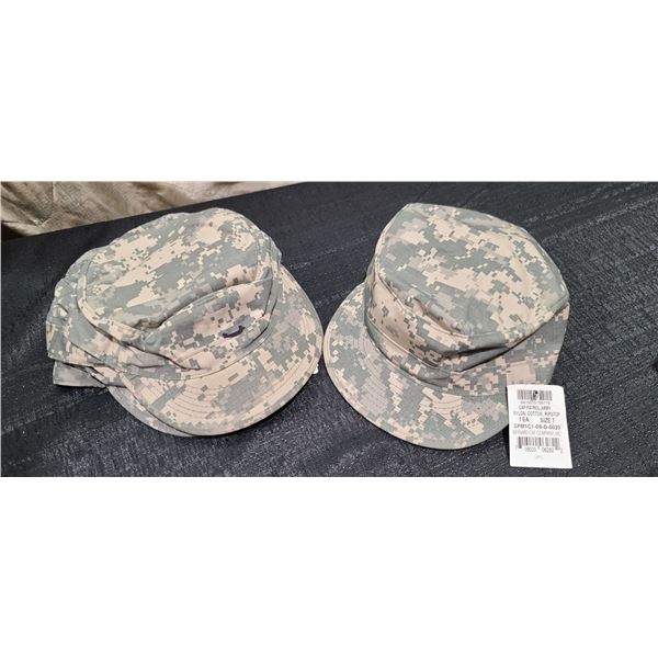 FOUR PATROL CAPS IN DIGITAL ARMY COMBAT CAMOUFLAGE. 6 7/8", 7", 7 1/4", 7 7/8"