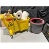 Image 1 : TWO MOP BUCKETS, ASSORTED CLEANING SUPPLIES, MOPS
