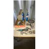 Image 1 : GRINDER, SAW BLADE, MEASURING TAPE, MAKITA DRILL AND VICE GRIPS