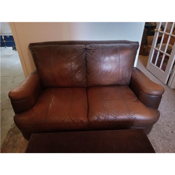 MATCHING LEATHER FURNITURE - BROWN, CURVED SEATS