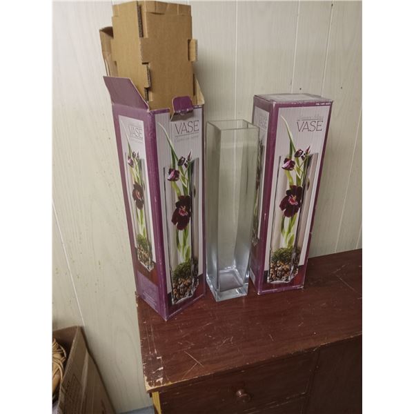 SQUARE GLASS VASES (STILL in BOXES)