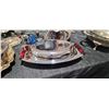 Image 14 : VARIOUS SILVER & SILVER PLATTED SILVERWARE: CANDLE HOLDERS, GRAVY BOAT, NAPKIN RINGS, GLASS INSERTS,