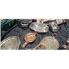 Image 16 : VARIOUS SILVER & SILVER PLATTED SILVERWARE: CANDLE HOLDERS, GRAVY BOAT, NAPKIN RINGS, GLASS INSERTS,