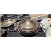 Image 3 : VARIOUS SILVER & SILVER PLATTED SILVERWARE: CANDLE HOLDERS, GRAVY BOAT, NAPKIN RINGS, GLASS INSERTS,