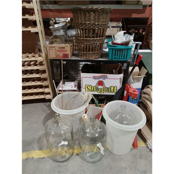 WINE SUPPLIES & ACCESSORIES incl: MEXICAN MADE GLASS 3@ 6-GAL(23L) + TUBING, CLEANING BRUSHES & CONT