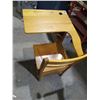Image 2 : VINTAGE ANTIQUE SOLID WOOD SCHOOL DESK w/ INK WELL HOLE & DRAWERED SEAT.