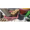 Image 8 : WATERING CAN, RAKE HEADS, PLANT POTS, SPRAYER, OLD GERRY CAN COMES WITH CONTENT, FEED BIN