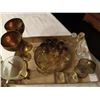 Image 2 : COMPLETE LIQUOR SERVICE SETS (x2) - 1-BRASS; 1-GLASS & GOLD TRIMMED -BOTH ARE CULTURAL- . Incl's: 2-
