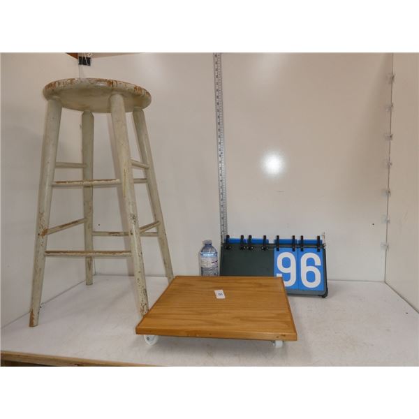 Vintage Wooden Stool / Rolling Cart