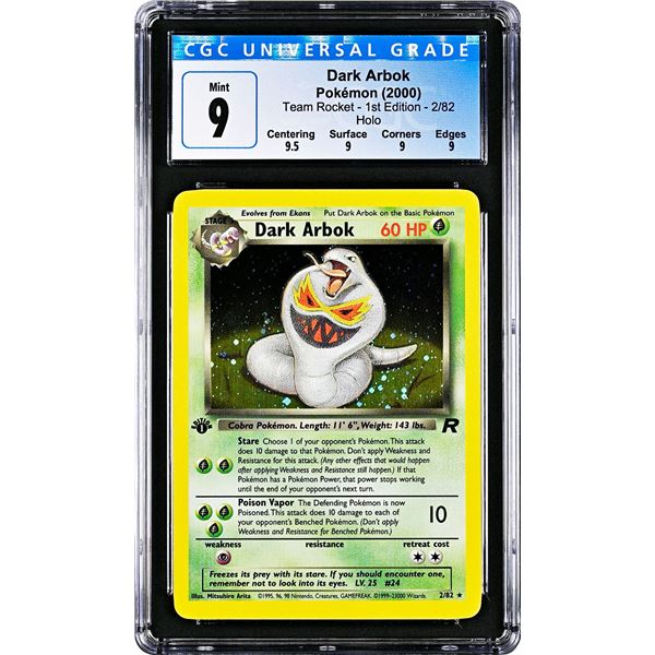 Pokemon: 2000 Dark Arbok Team Rocket 1st Ed Holo (CGC 9) MINT!