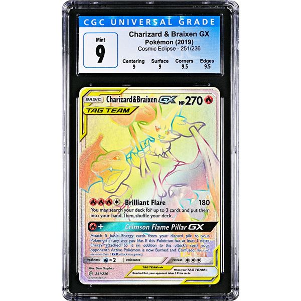 Pokemon: Charizard & Braixen GX Cosmic Eclipse (CGC 9) MINT