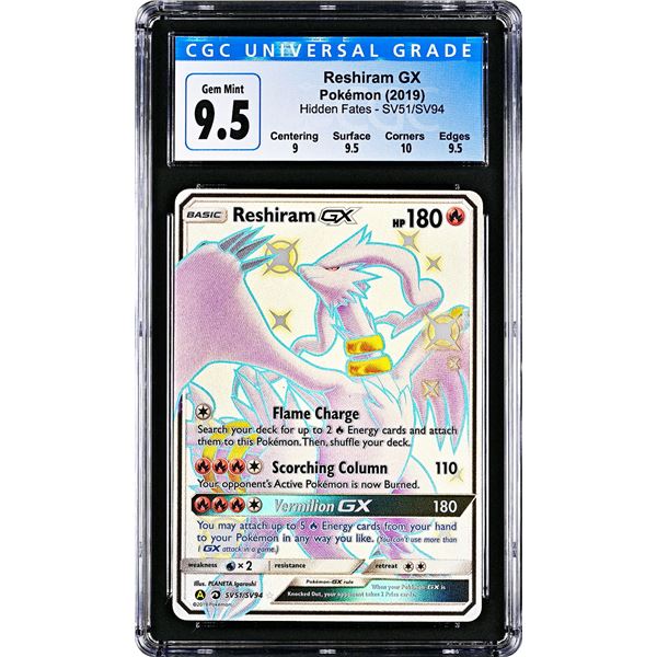 Pokemon: Reshiram GX Hidden Fates (SGC 9.5) GEM!