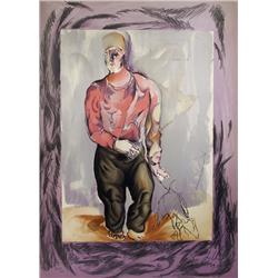 Sandro Chia, Figure Walking Dog, Lithograph