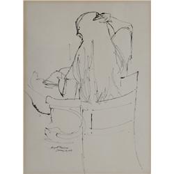 August Mosca, Girl in Chair, Ink Drawing 