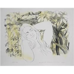 August Mosca, Young Girl with Hydrangeas, Lithograph