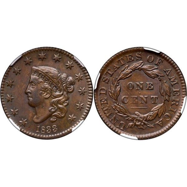 1833 N-1 R2 NGC graded MS64 Brown