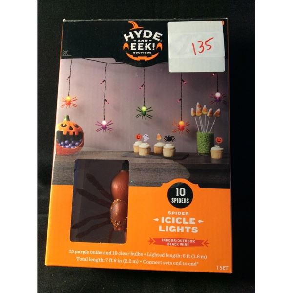 Indoor outdoor black wire 10 spider light 15 purple bulbs and 10 clear bulbs 6 feet