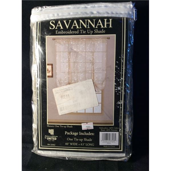 Tie up shade 40 inches wide by 36 inches long