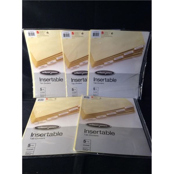 5 packs  Wilson Jones insertable tab dividers five tab clear 8 1/2“ x 11“ three hole punched