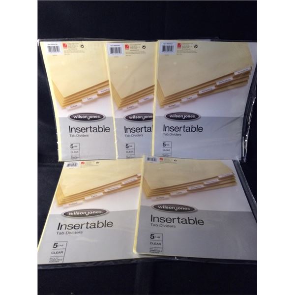 5 packs  Wilson Jones insertable tab dividers five tab clear 8 1/2“ x 11“ three hole punched