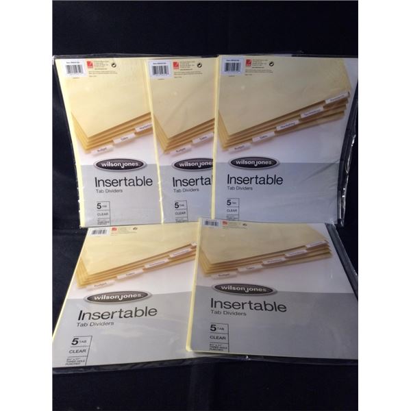 5 packs  Wilson Jones insertable tab dividers five tab clear 8 1/2“ x 11“ three hole punched