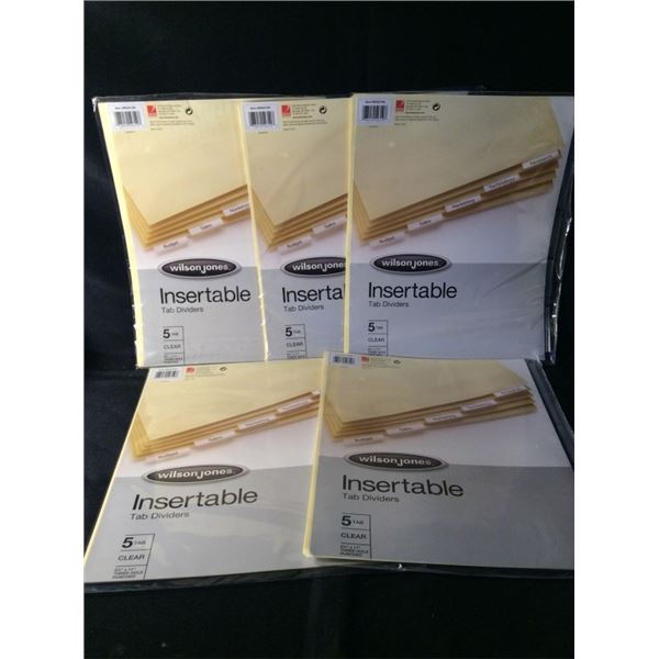 5 packs  Wilson Jones insertable tab dividers five tab clear 8 1/2“ x 11“ three hole punched