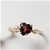 Image 1 : 10K Yellow Gold Garnet(1.1ct) Diamond(0.02ct) Ring (~Size 6.25)(Ring is resizable for $40) (~length 