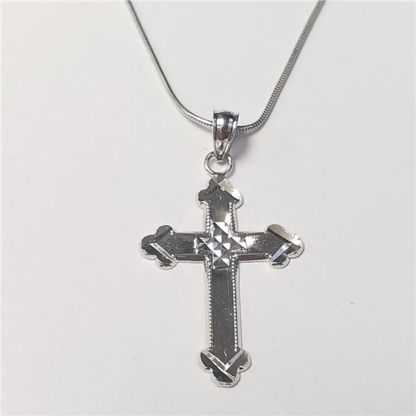 Silver Cross 18" Necklace (~Size )(Ring is resizable for $40) (~length inches), Suggested Retail Val