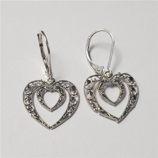 Silver Heart Earrings (~Size )(Ring is resizable for $40) (~length inches), Suggested Retail Value $
