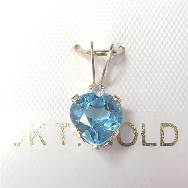 10K Yellow Gold Blue Topaz(0.95ct) Diamond(0.03ct) Pendant (~Size )(Ring is resizable for $40) (~len