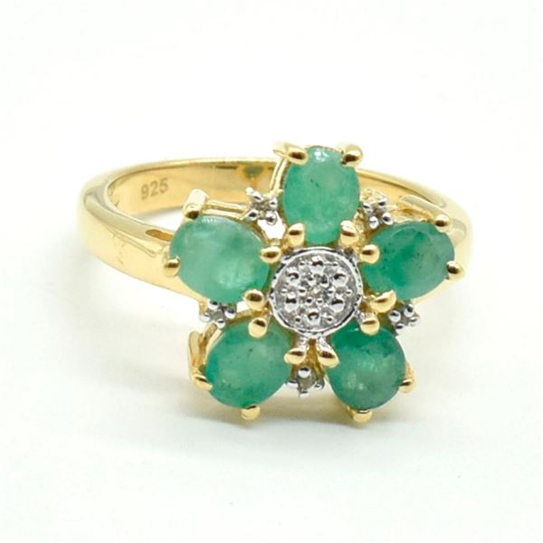 Gold plated Silver Emerald White Topaz(2.9ct) Gold Rhodium Plated Ring (~weight 3.8g)