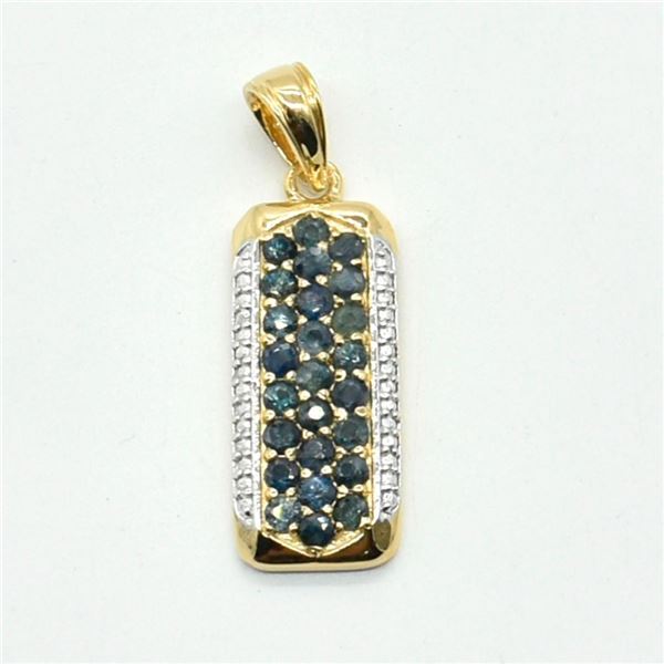 Gold plated Silver Blue Sapphire White Topaz(3.8ct) Gold Rhodium Plated Pendant (~weight 5g)
