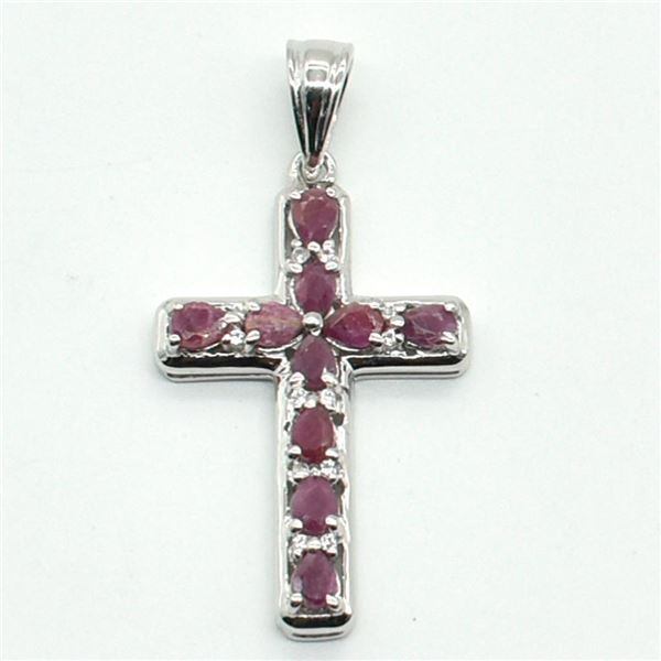 Silver Ruby(2.7ct) Rhodium Plated Pendant (~weight 3.95g)