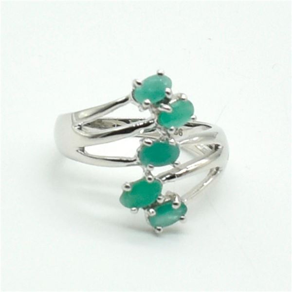 Silver Emerald (2.25ct) Rhodium Plated Ring (~weight 3.95g)