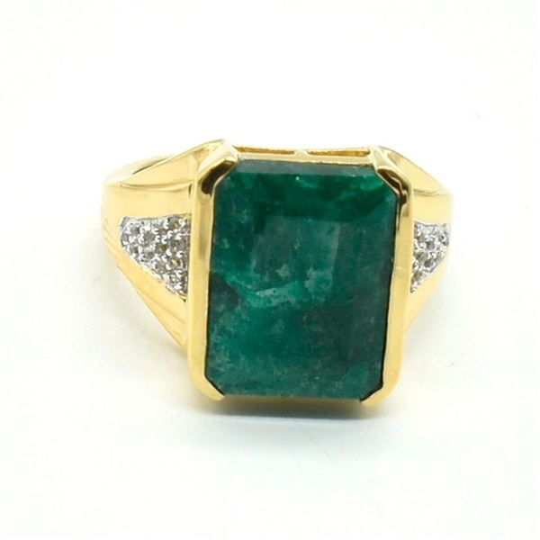 Gold plated Silver Emerald White Topaz(10.8ct) Gold Rhodium Plated Ring (~weight 7.75g)