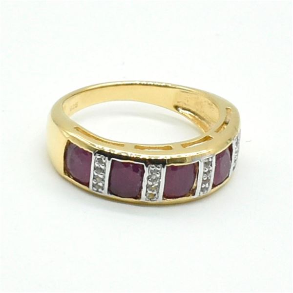Gold plated Silver Ruby White Topaz(1.8ct) Gold Rhodium Plated Ring (~weight 3.45g)