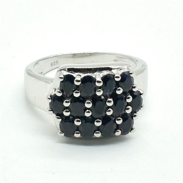 Silver Blue Sapphire(3.3ct) Rhodium Plated Ring (~weight 5.5g)