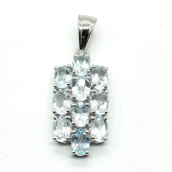 Silver Blue Topaz(3.9ct) Rhodium Plated Pendant (~weight 4.05g)