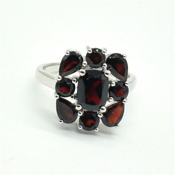 Silver Garnet(4.5ct) Rhodium Plated Ring (~weight 4.85g)