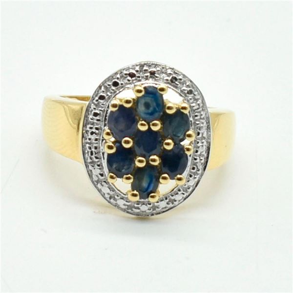 Gold plated Silver Blue Sapphire White Topaz(2.9ct) Gold Rhodium Plated Ring (~weight 4.5g)