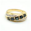 Image 1 : Gold plated Silver Blue Sapphire White Topaz(1.35ct) Gold Rhodium Plated Ring (~weight 6.35g)