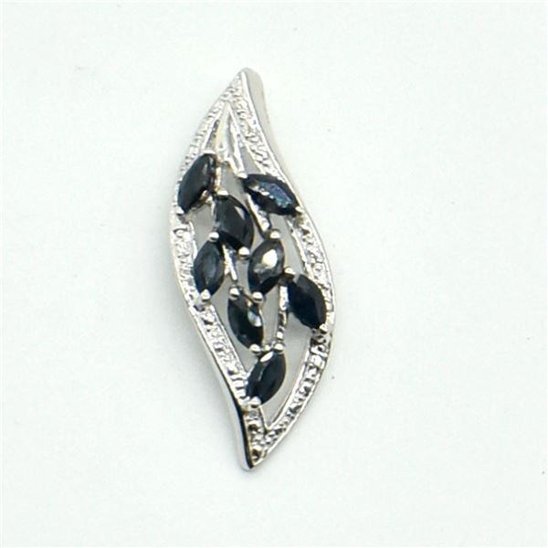 Silver Blue Sapphire(1.8ct) Rhodium Plated Pendant (~weight 5.15g)