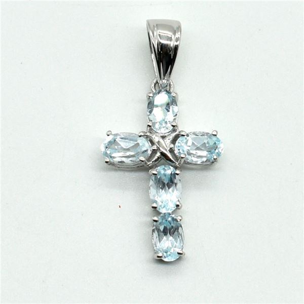 Silver Blue Topaz(2.25ct) Rhodium Plated Pendant (~weight 2.3g)