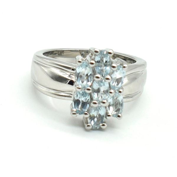 Silver Blue Topaz(3.3ct) Rhodium Plated Ring (~weight 7.6g)