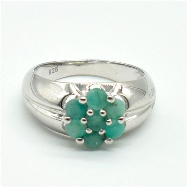Silver Emerald(1.35ct) Rhodium Plated Ring (~weight 4.05g)
