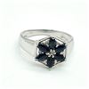 Image 1 : Silver Blue Sapphire White Topaz(1.35ct) Rhodium Plated Ring (~weight 2.9g)