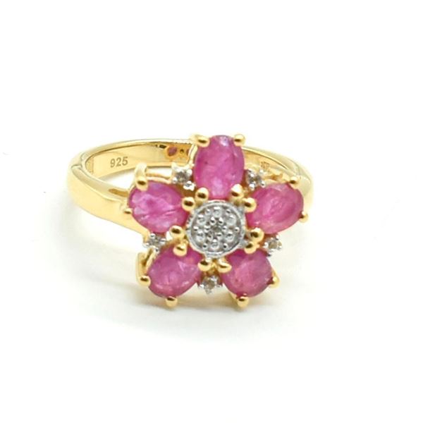 Silver Ruby White Topaz(2.25ct) Rhodium Plated Ring (~weight 3.85g)